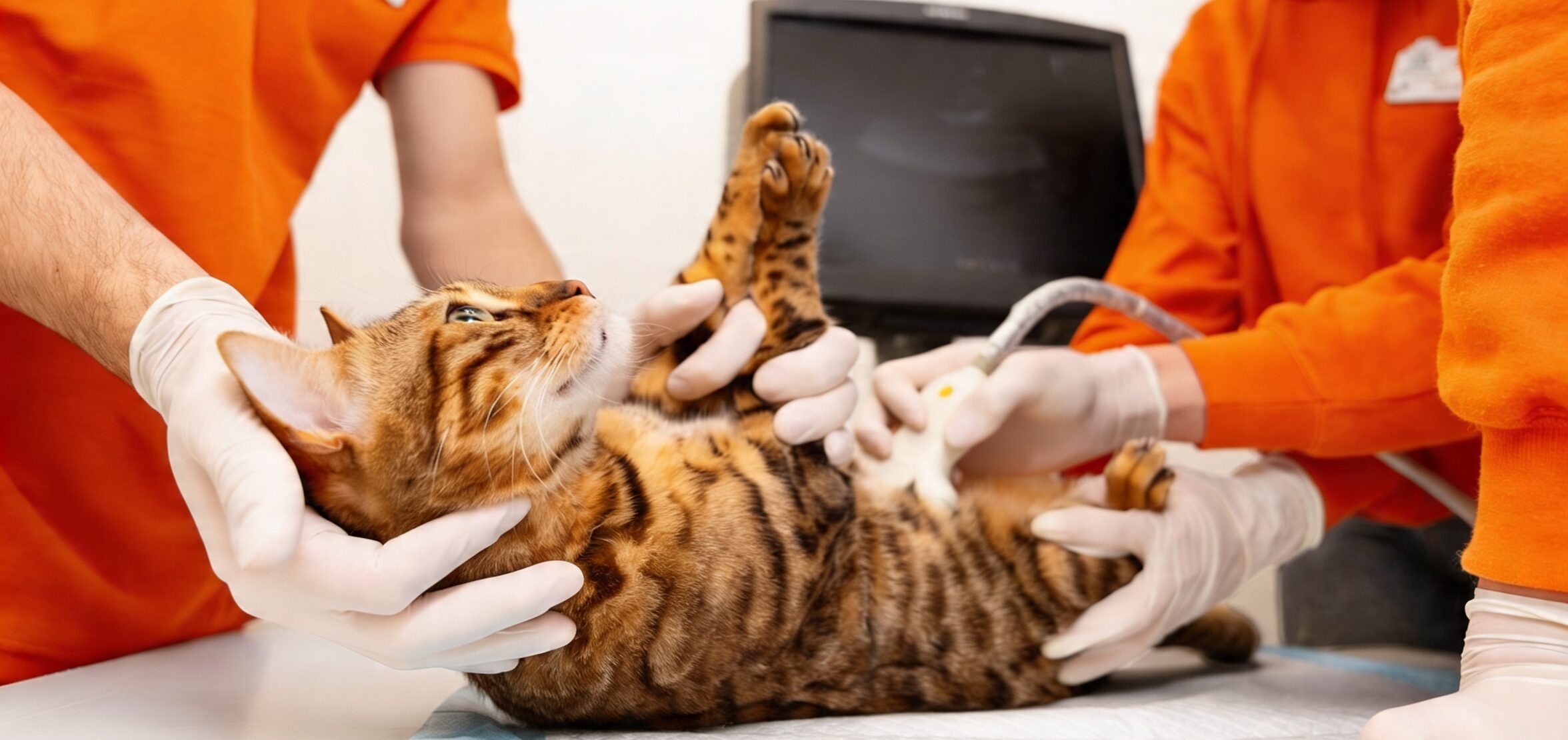 chat qui passe une échographie pour diagnostique maladie interne
